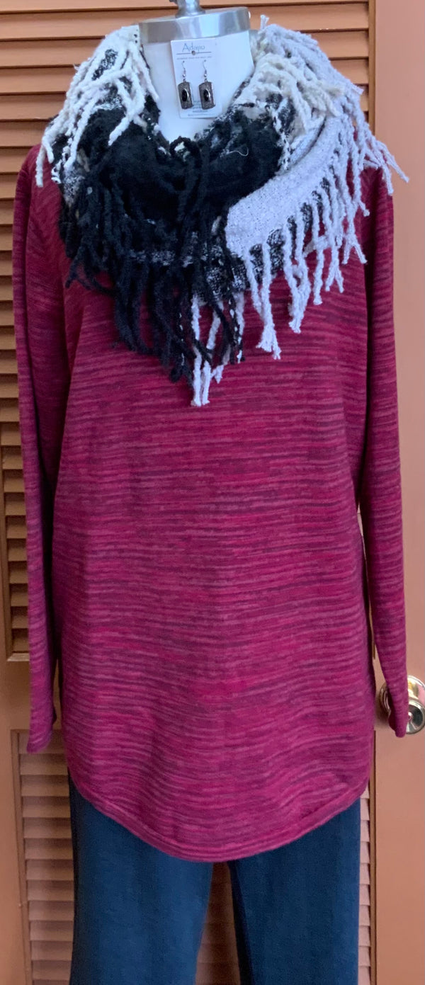 Piper Sweater | Cover up with cold weather charm.  This pullover is oh-so comfy, featuring red background and lines of blue running through.  Add a scarf for a totally different look. 100% preshrunk cotton  Machine washable  Available 1X - 3X